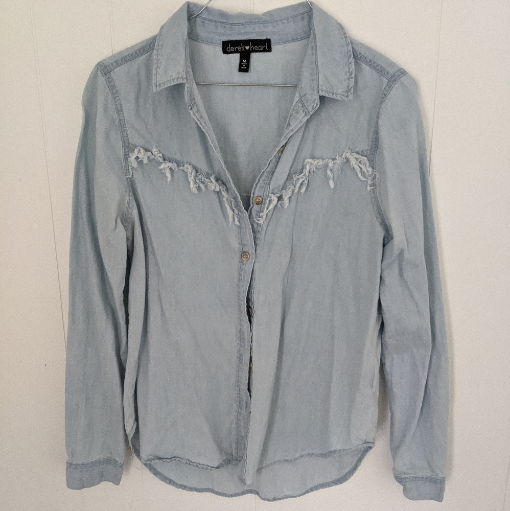 Denim fringe button up